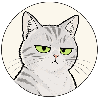 Tom, a silver tabby cat with green eyes and a deeply unimpressed expression.